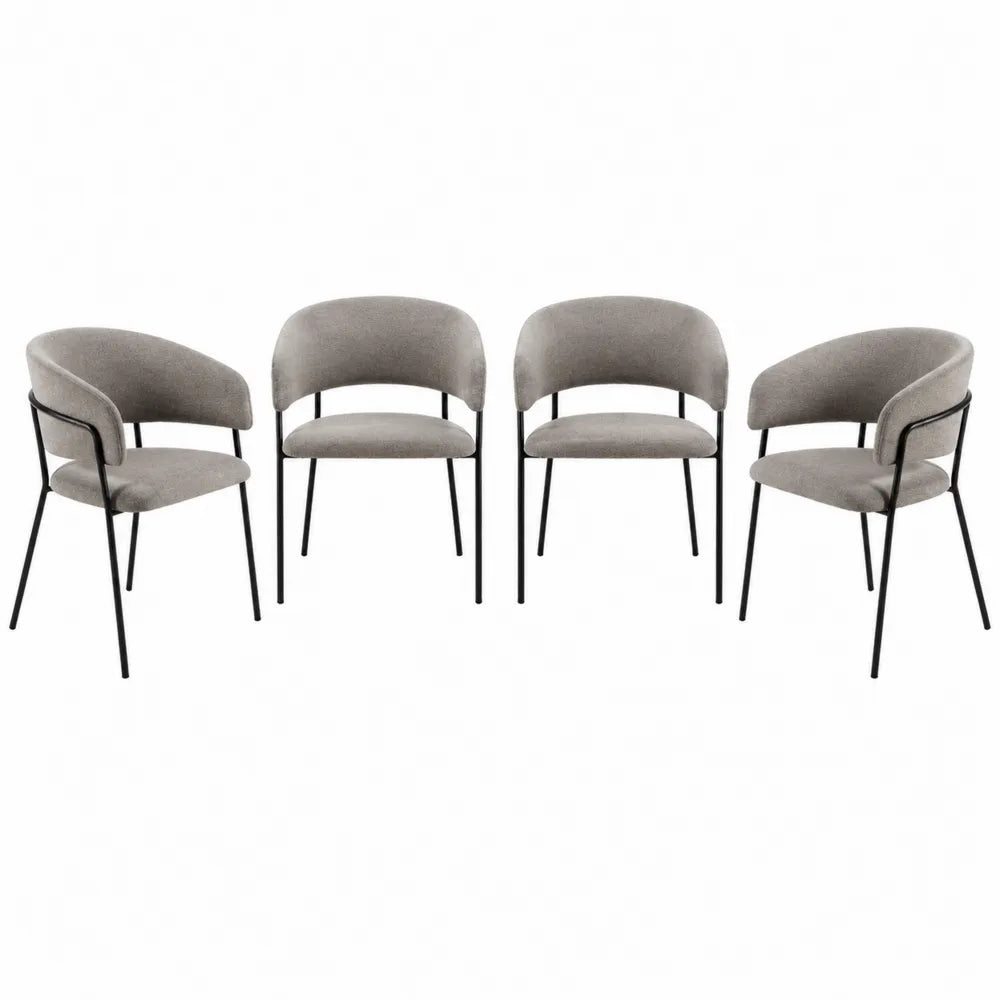 Conjunto de 4 sillas de comedor grises con estructura de acero y tapizado en poliéster