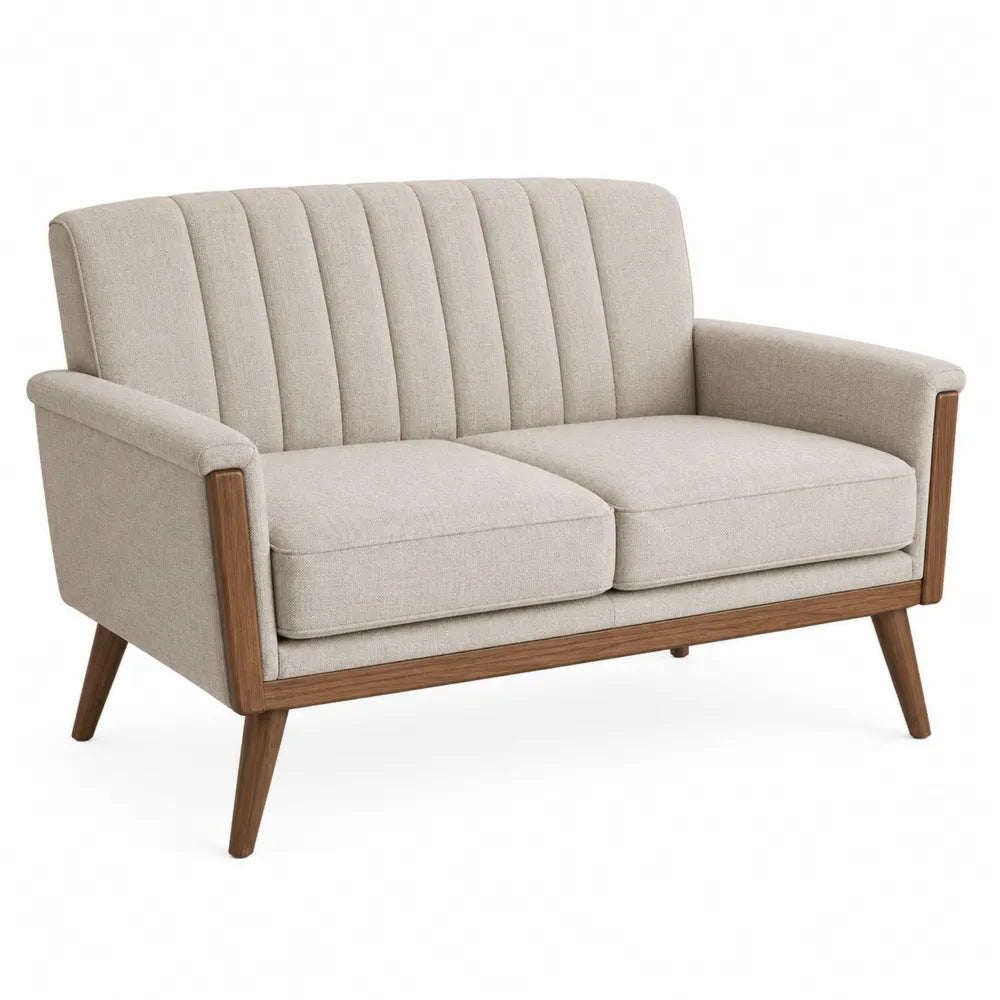 Sofá de 2 plazas beige con estructura de madera
