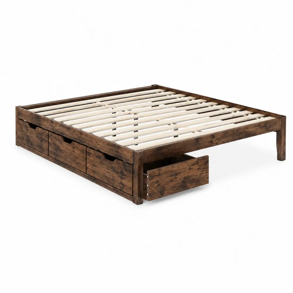 Cama de matrimonio con cajones de roble 200x160 cm marrón