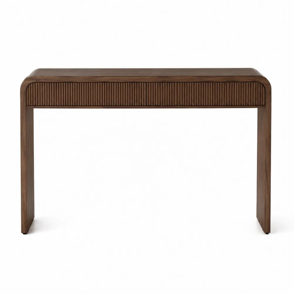 Mesa consola de madera maciza marrón texturizada 120x40x75 cm