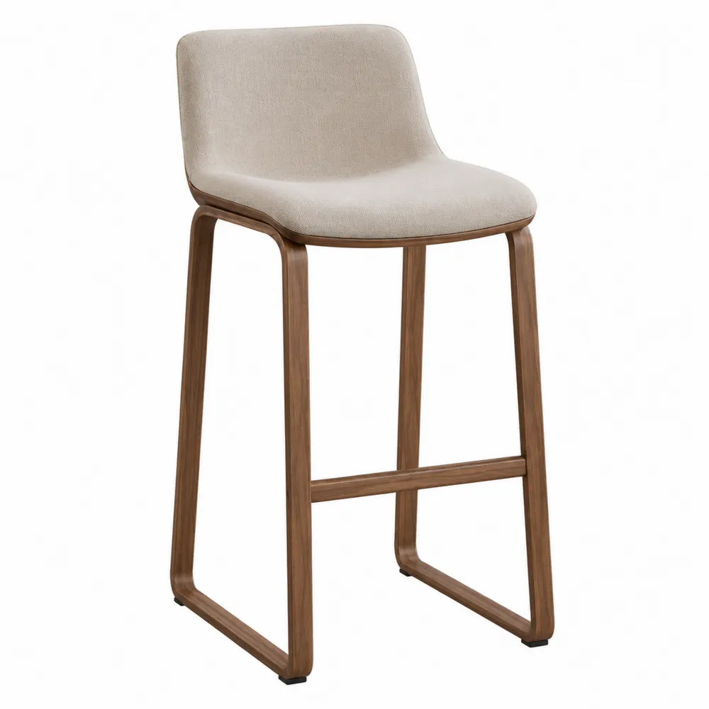 Taburete de madera y tejido de poliéster beige 75cm