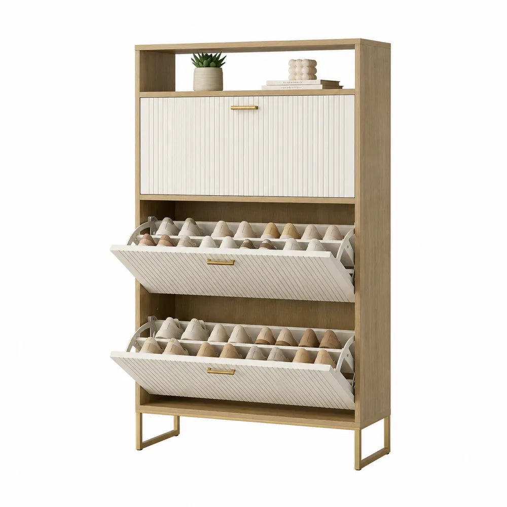Zapatero de Madera y Metal con Puertas Abatibles Roble y Blanco