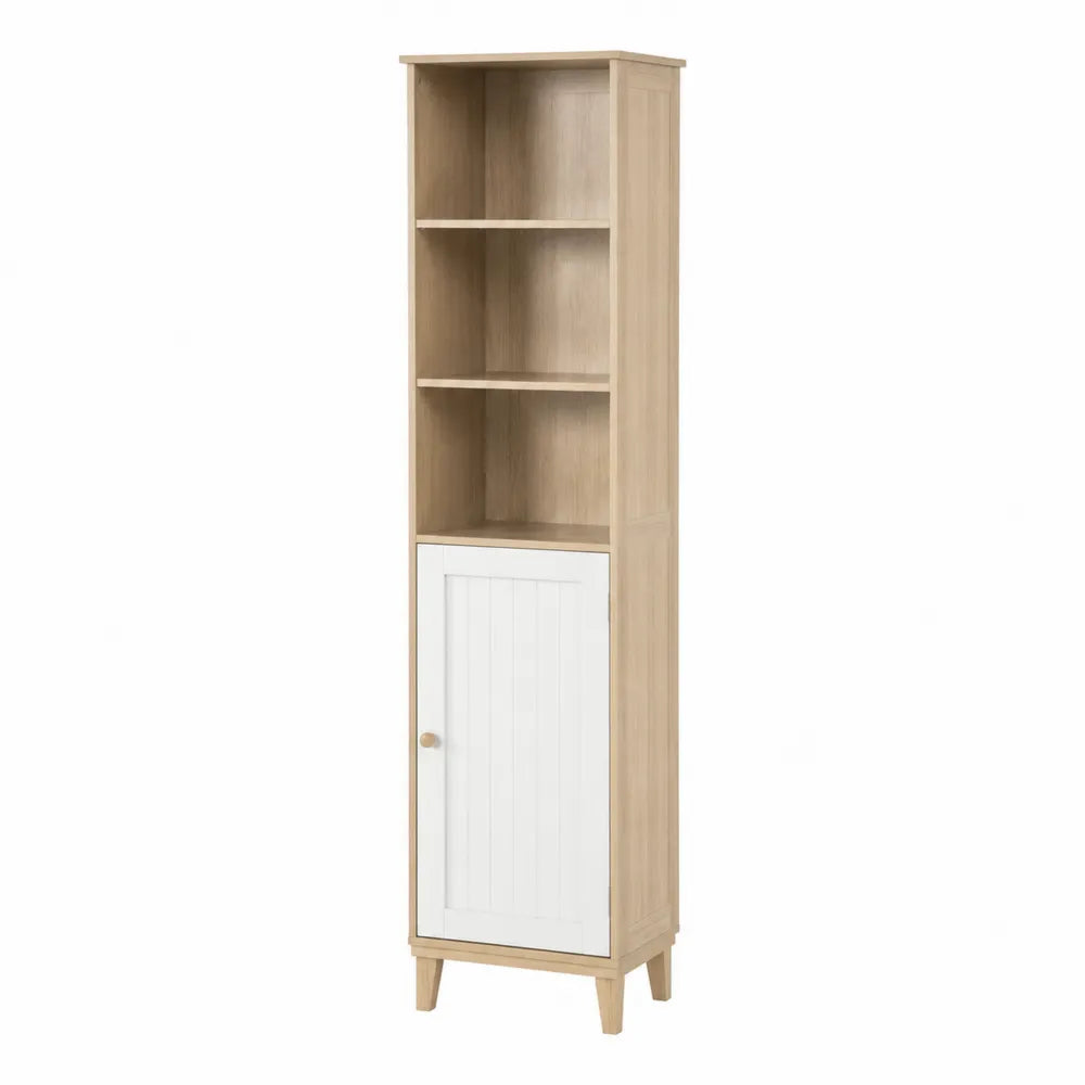 Estantería de madera MDF con puerta blanca 180x40x30 cm