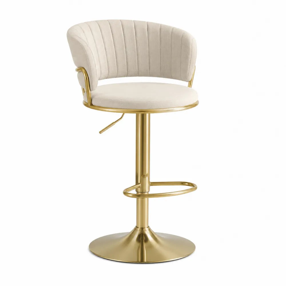 Taburete de bar con respaldo de terciopelo y estructura de metal dorado