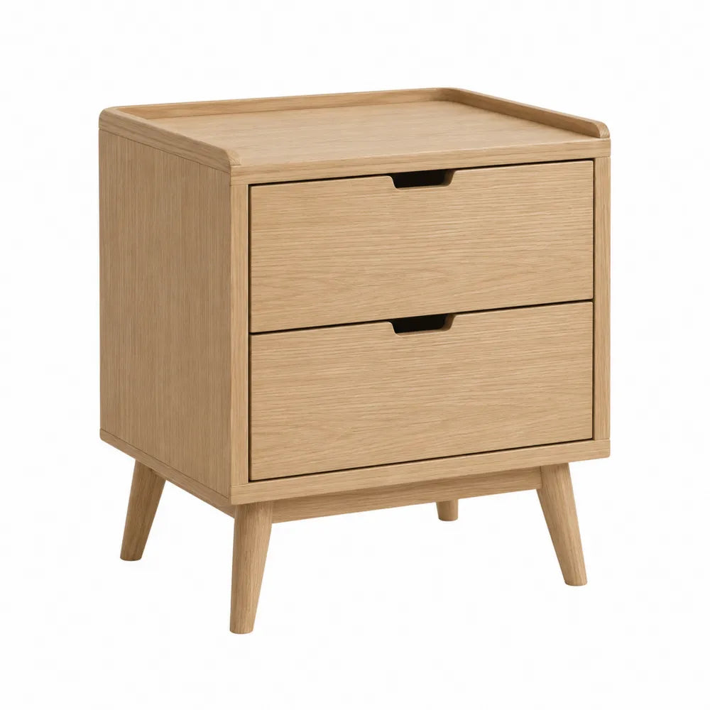 Mesita de noche de madera de roble con 2 cajones