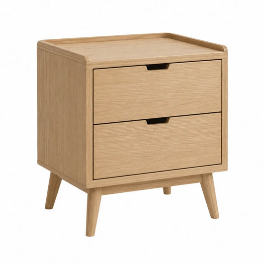 Mesita de noche de madera de roble con 2 cajones