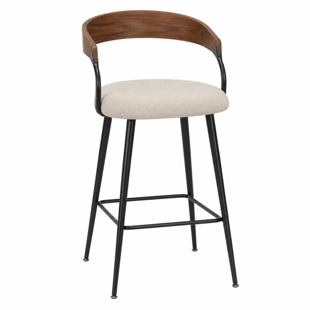 Silla de bar con respaldo de madera y asiento beige