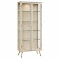 Vitrina de madera beige con puertas de vidrio templado