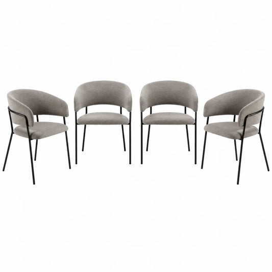 Conjunto de 4 sillas de comedor grises con estructura de acero y tapizado en poliéster