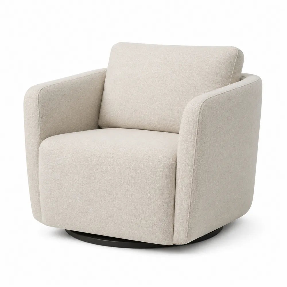 Sillón de tela de poliéster beige con base metálica giratoria