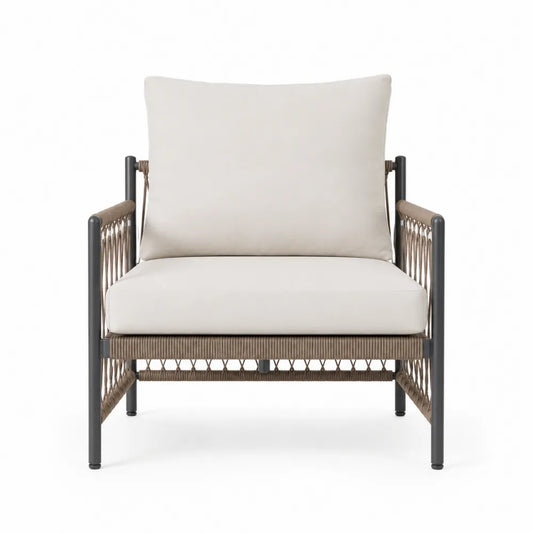 Sillón de aluminio y cuerda con cojines de poliéster beige