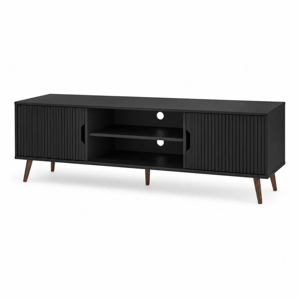 Mueble de TV negro MDF y madera 150x40x50 cm