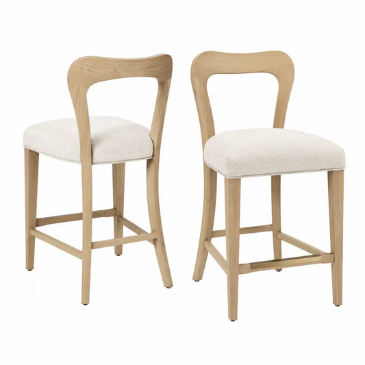 Juego de 2 sillas de madera y tela beige