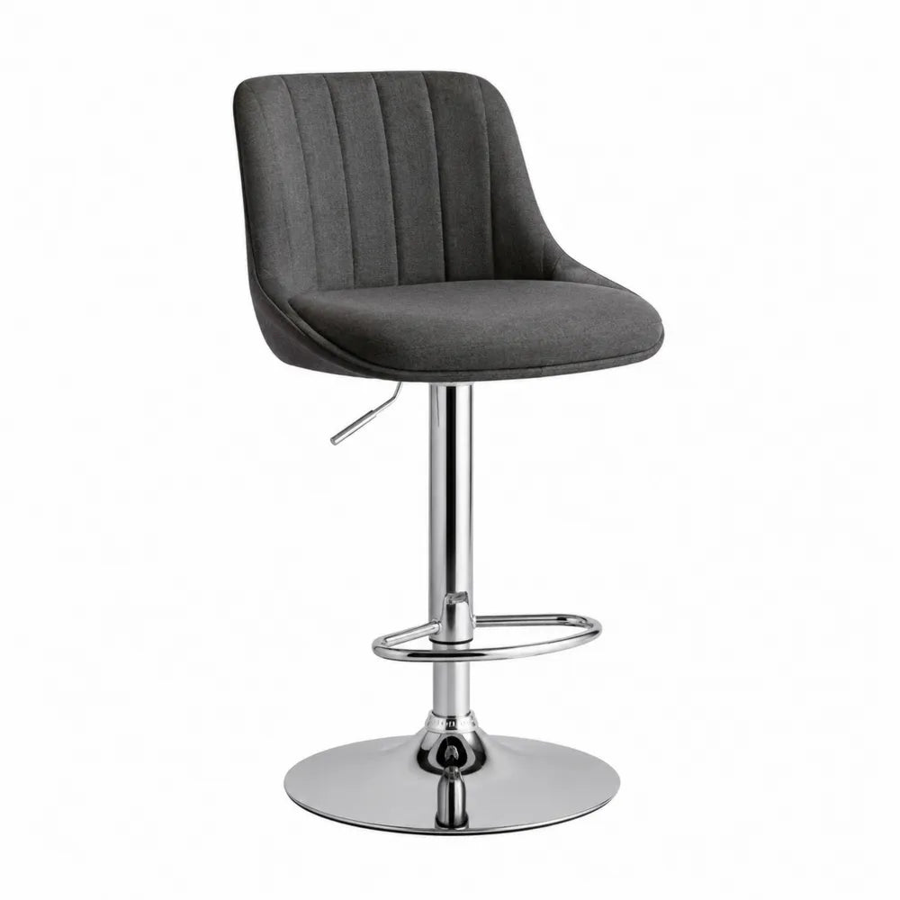 Taburete de Tela Gris con Base de Metal Cromado y Altura Ajustable