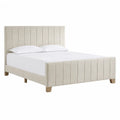 Cama de terciopelo beige con cabecero de 200x150 cm