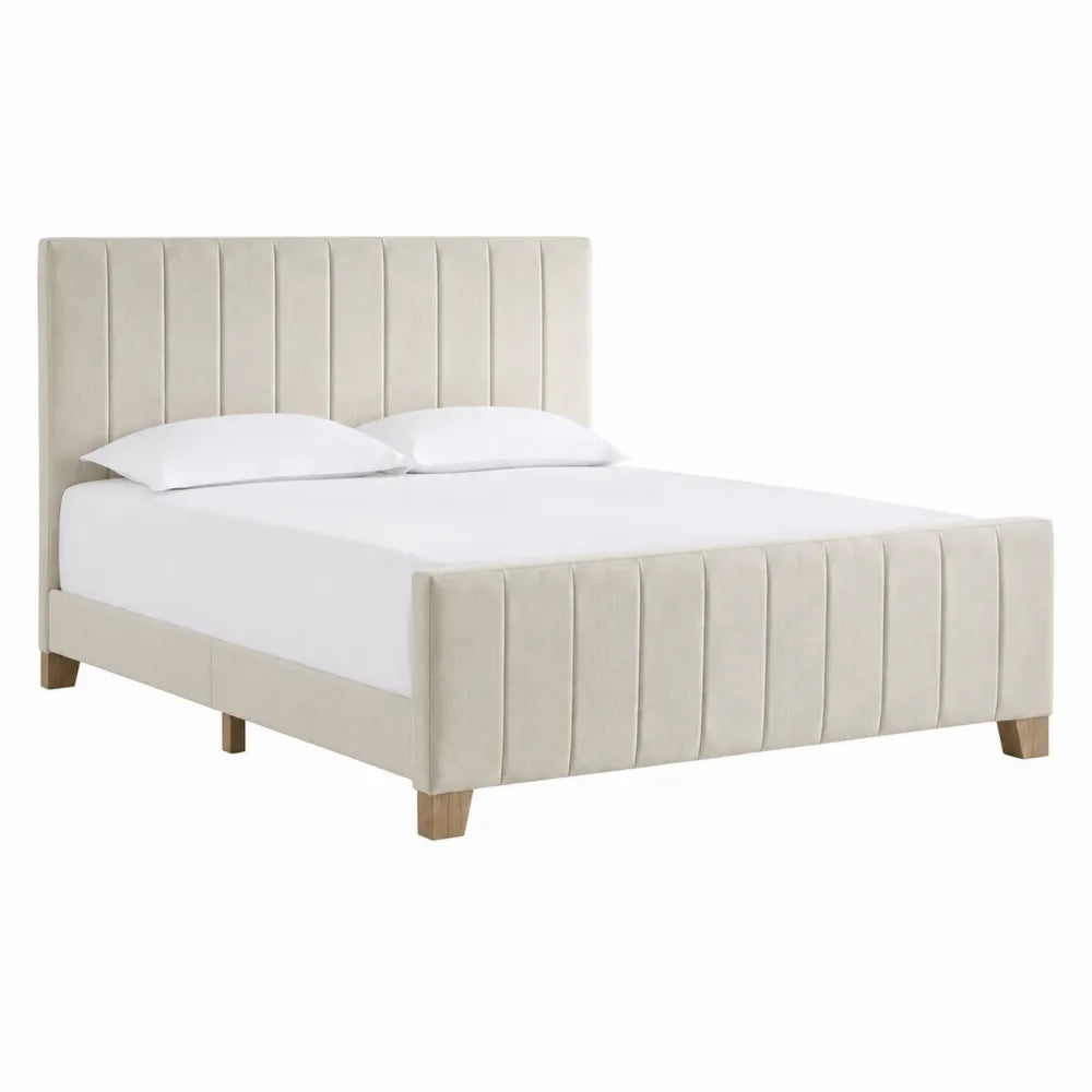 Cama de terciopelo beige con cabecero de 200x150 cm