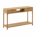 Mesa consola de madera de roble con cajones y estante