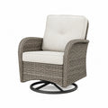 Silla giratoria de mimbre de resina gris con cojines beige para exterior