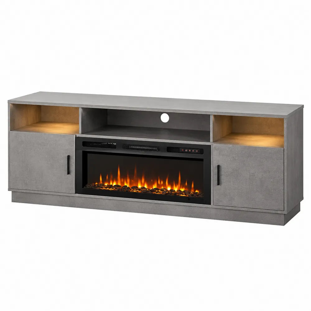 Mueble de TV con chimenea eléctrica y almacenaje MDF gris 152 cm