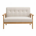Sofá de dos plazas de lino beige y madera de haya 120x75x85 cm