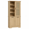 Armario Alto de Madera con Estantes y Puertas de Ratán, 180 cm