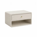 Mesita de noche de madera chapada beige con cajón y estante
