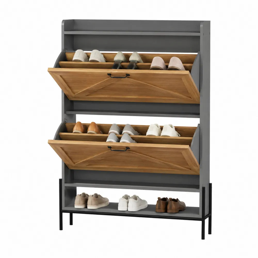 Zapatero de madera y acero con estantes abatibles 120x90x30 cm