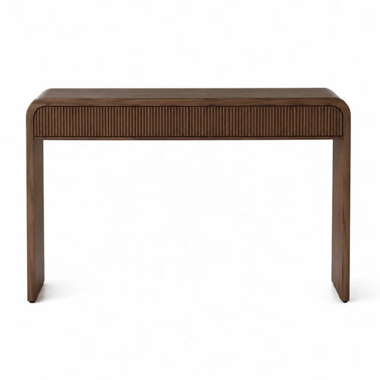 Mesa consola de madera maciza marrón texturizada 120x40x75 cm
