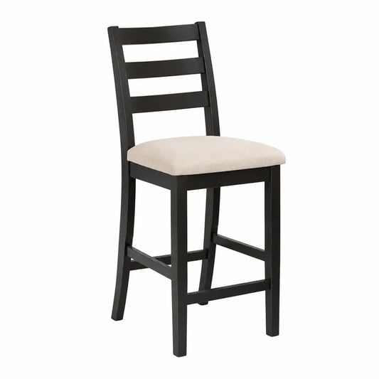 Silla de madera negra con asiento de poliéster beige 104 cm