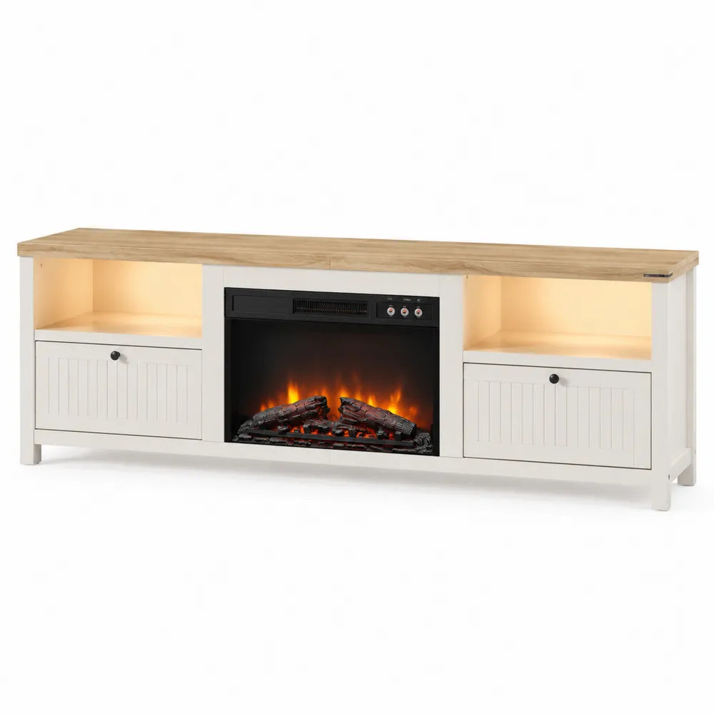 Mueble para TV con Chimenea Eléctrica MDF Melamina Blanco/Roble 180x50x40 cm