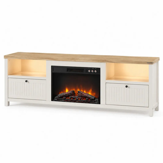 Mueble para TV con Chimenea Eléctrica MDF Melamina Blanco/Roble 180x50x40 cm