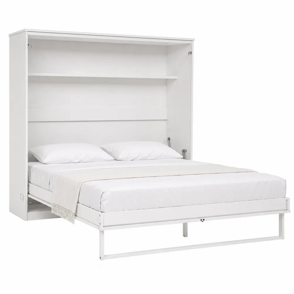 Cama abatible de pared de MDF blanca con estantería 200x140 cm