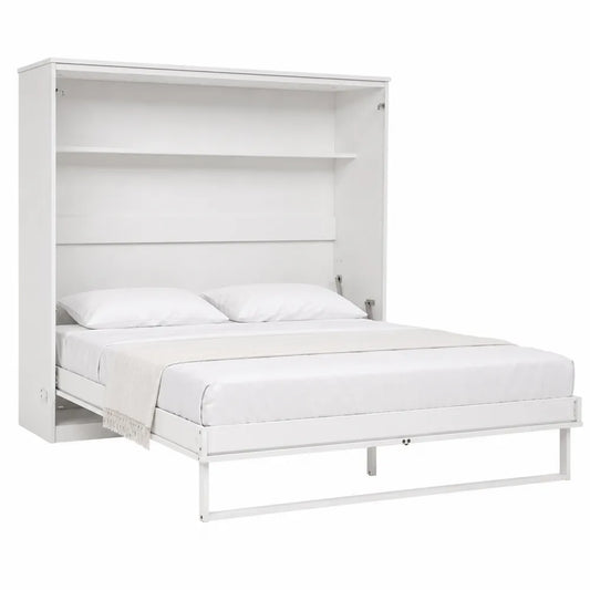 Cama abatible de pared de MDF blanca con estantería 200x140 cm