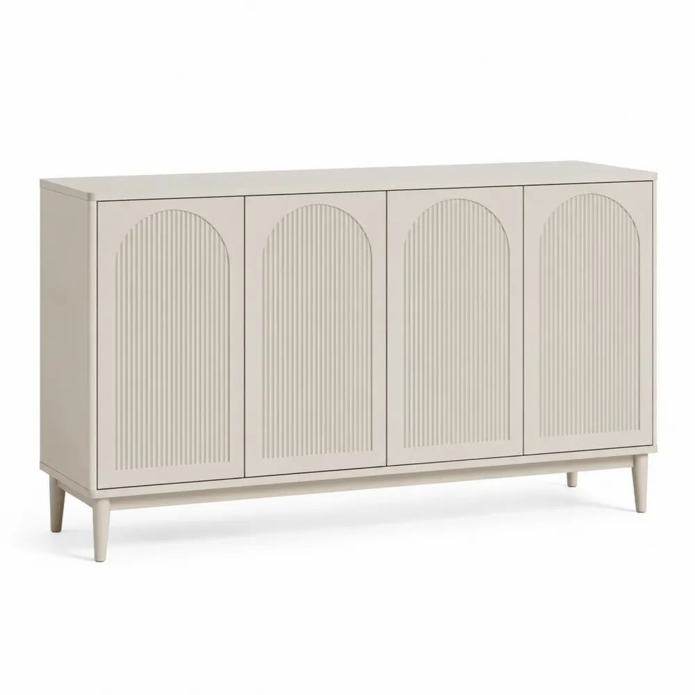 Aparador de madera con 4 puertas color crema 160x40x75 cm