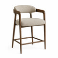 Silla de bar de madera de nogal y tela beige 105x51x50 cm