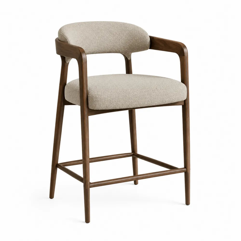 Silla de bar de madera de nogal y tela beige 105x51x50 cm