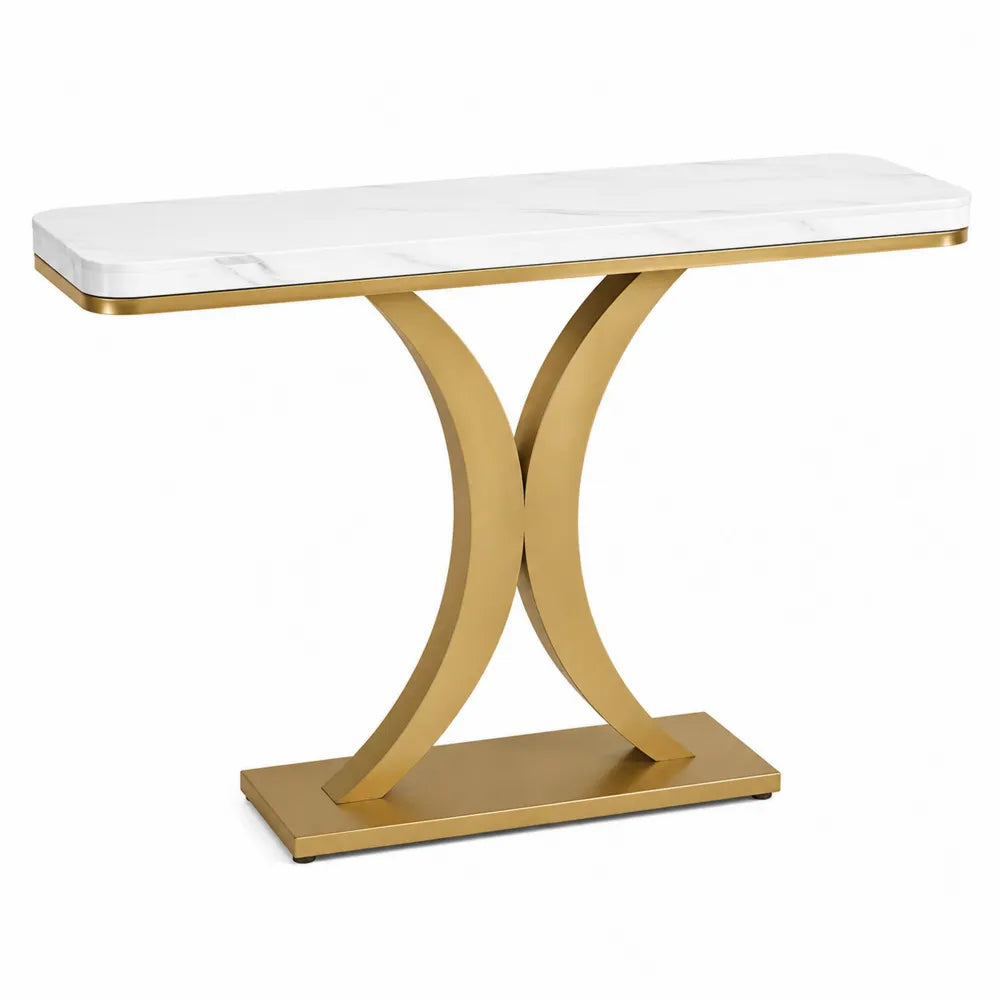 Mesa consola de mármol blanco y metal dorado 120x30x80 cm
