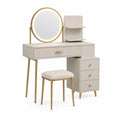 Tocador Beige y Dorado con Espejo LED y Taburete