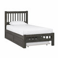 Cama individual de madera gris oscuro con almacenamiento y cabecera