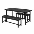 Conjunto de mesa de madera y metal con banco y taburetes, color negro