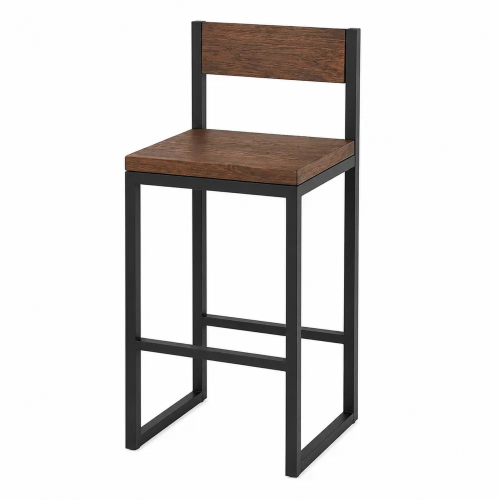 Taburete de barra de madera y metal negro 40x40x90 cm