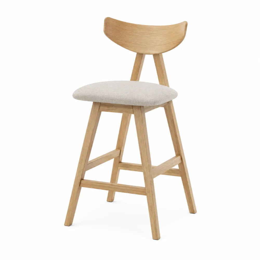 Taburete de madera con asiento de poliéster beige