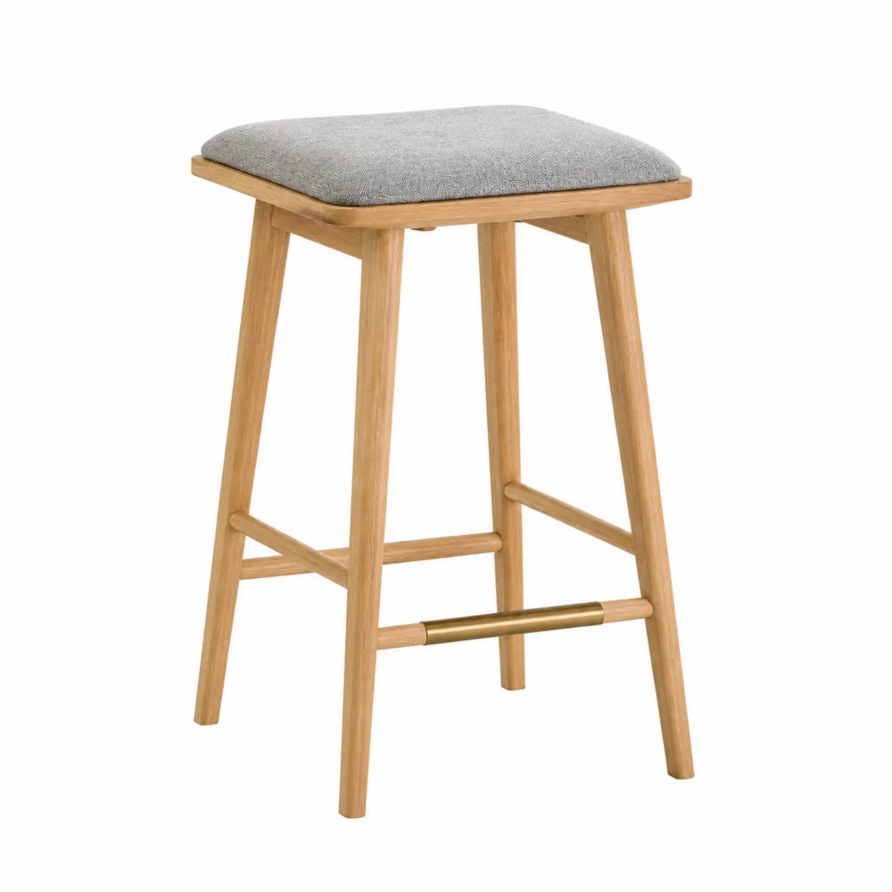 Taburete de Madera con Asiento de Tela Gris 75 cm