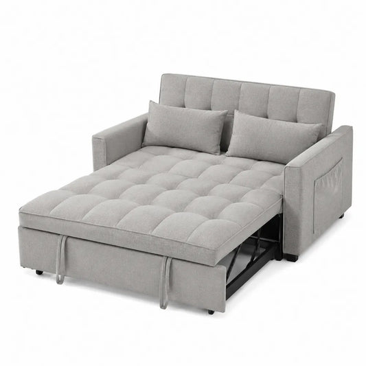 Sofá cama de tela gris claro 200 cm x 150 cm