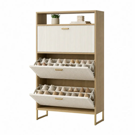 Zapatero de Madera y Metal con Puertas Abatibles Roble y Blanco