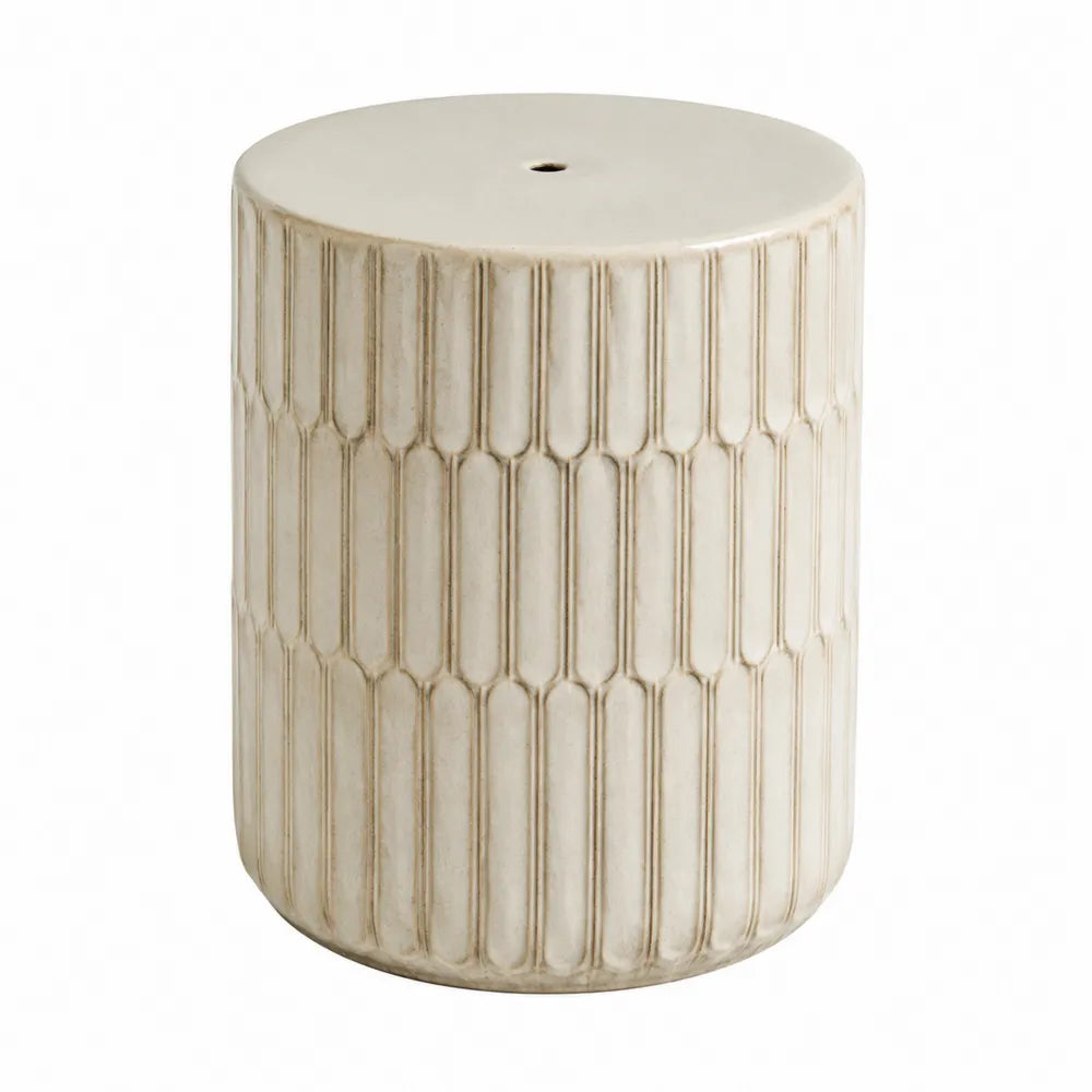 Taburete Cilíndrico de Cerámica Esmaltada Beige 45cm