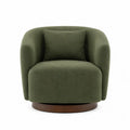 Sillón giratorio de tela verde con base de madera